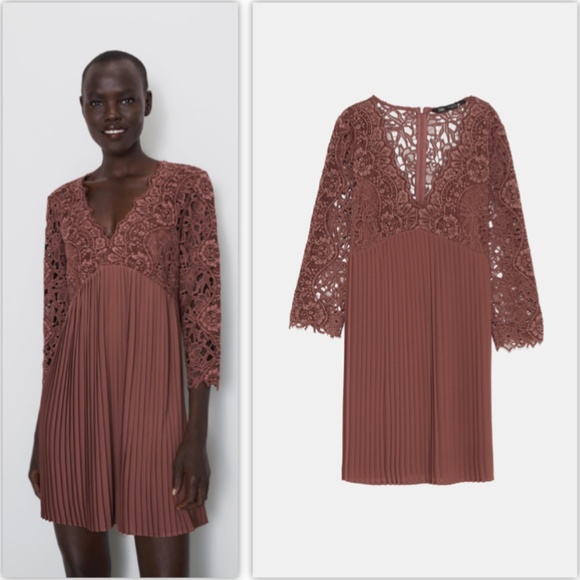 Zara Pleated Guipure Dress NWT - Picture 6 of 12